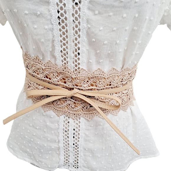 Corset tan boho faux leather Obi Wide Waist Wrap floral lace dress belt new - Picture 6 of 13